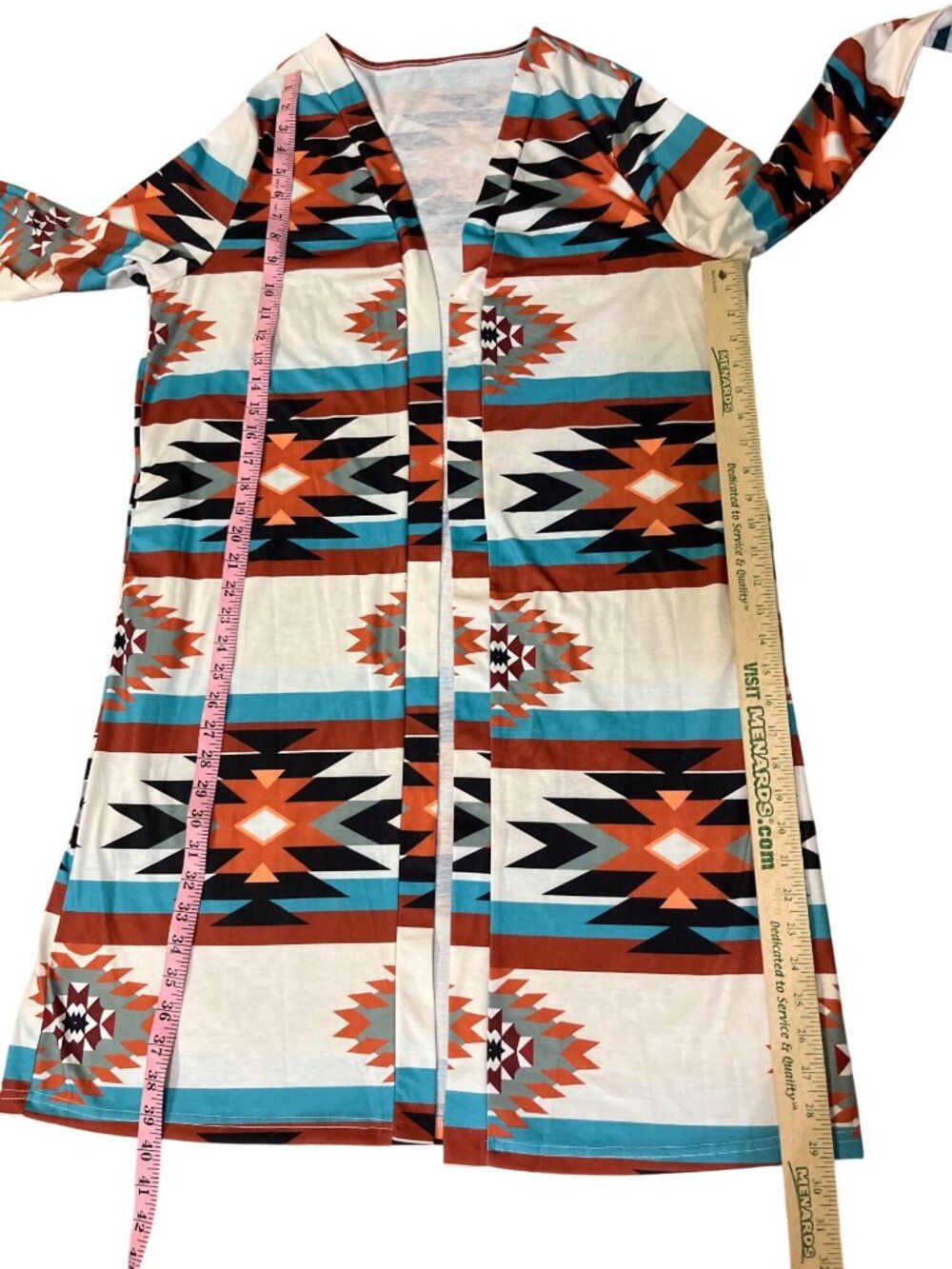 Women’s XXL Tribal Aztec Geometric Open Front Long Duster Used - Picture 7 of 12